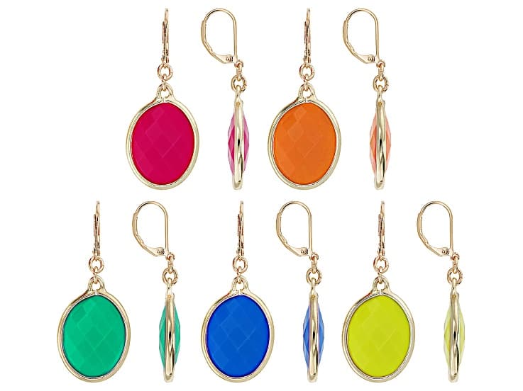 Multi-Color Acrylic Gold Tone Set of 5 Earrings