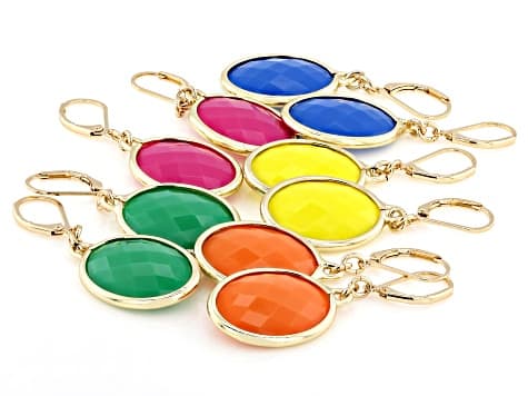 Multi-Color Acrylic Gold Tone Set of 5 Earrings