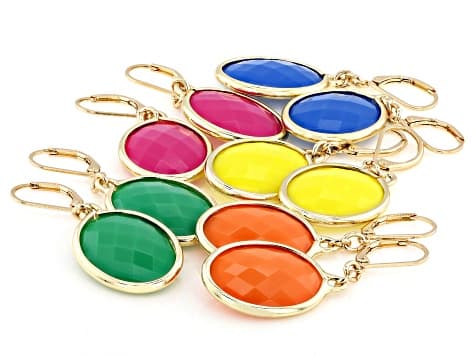 Multi-Color Acrylic Gold Tone Set of 5 Earrings