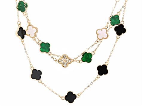 Multi-Color Resin & Crystal Gold Tone Modern Clover Necklaces Set of 3