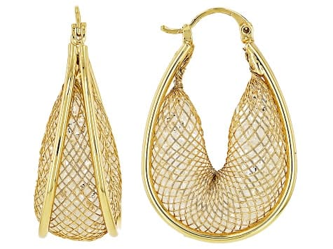 White Crystal Gold Tone Mesh Hoop Earring Set of 3