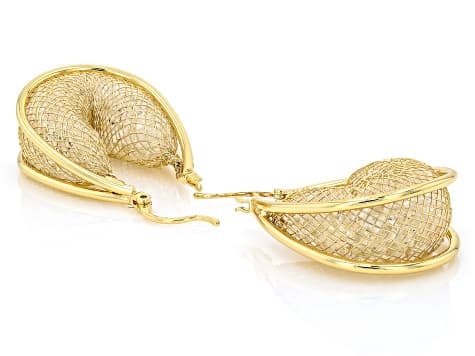 White Crystal Gold Tone Mesh Hoop Earring Set of 3