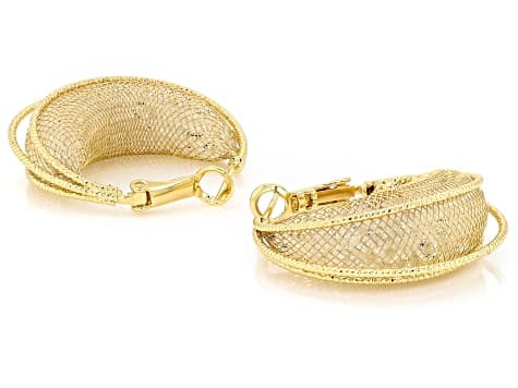 White Crystal Gold Tone Mesh Hoop Earring Set of 3