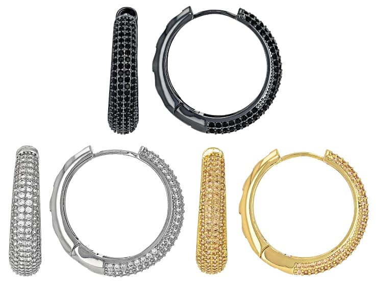 Multi-Color Crystal Tri-Tone Hoop Earring Set of 3