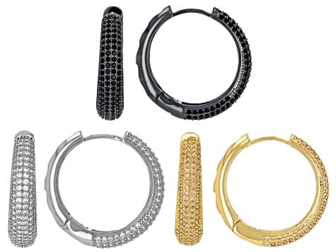 Multi-Color Crystal Tri-Tone Hoop Earring Set of 3