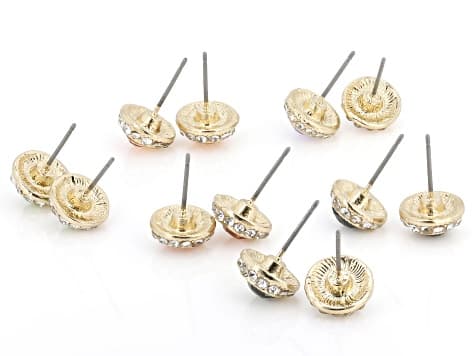 Multi-Color Crystal Gold Tone Halo Stud Earring Set of 6
