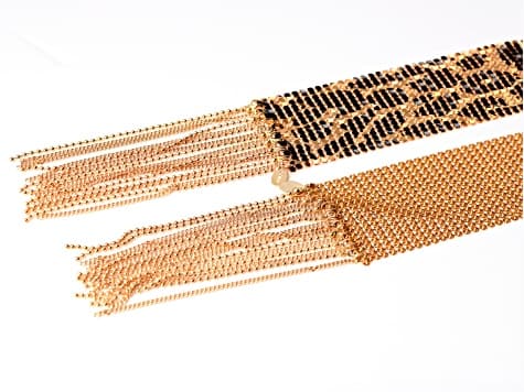 Gold Tone Leopard Print Mesh Shawl Necklace