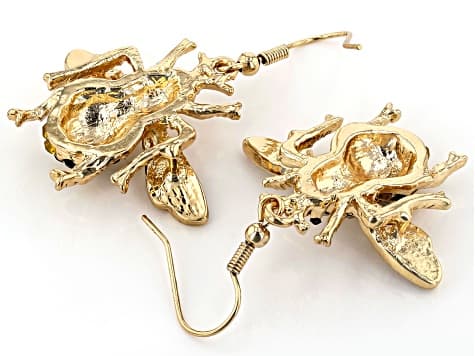 Multi-color Crystal Gold Tone Bee Earrings