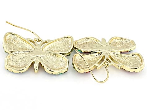 Multicolor Crystal Gold Tone Butterfly Dangle Earrings