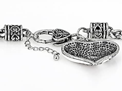 Crystal & Enamel Silver Tone Heart Shape Patriotic Necklace