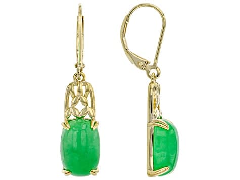Green Jadeite 18K Yellow Gold Over Sterling Silver Earrings 12x8mm