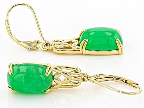 Green Jadeite 18K Yellow Gold Over Sterling Silver Earrings 12x8mm