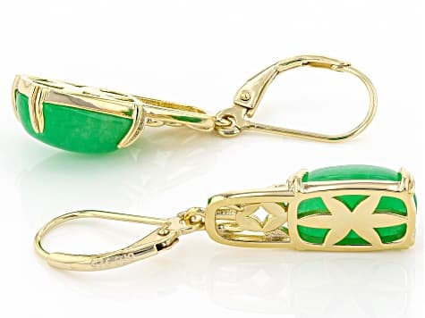 Green Jadeite 18K Yellow Gold Over Sterling Silver Earrings 12x8mm
