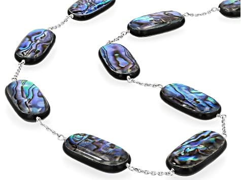 Triplet Bead Abalone Shell Rhodium Over Sterling Silver Station Necklace 30x15mm