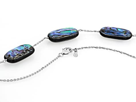 Triplet Bead Abalone Shell Rhodium Over Sterling Silver Station Necklace 30x15mm