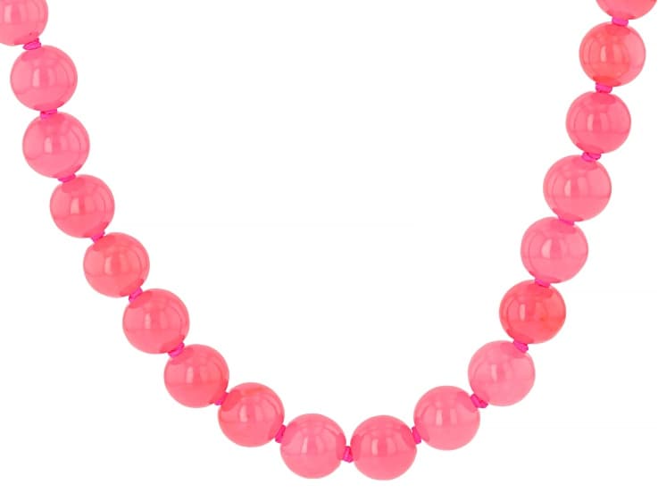 Pink Jadeite Rhodium over Sterling Silver Beaded Necklace 6mm