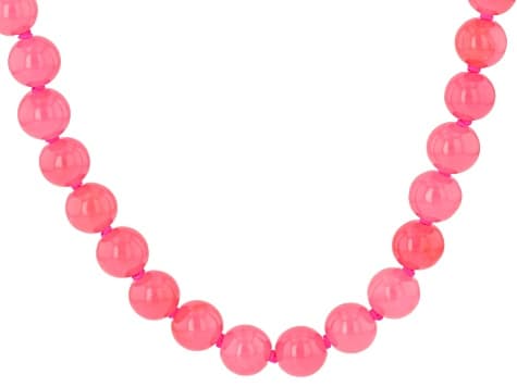 Pink Jadeite Rhodium over Sterling Silver Beaded Necklace 6mm