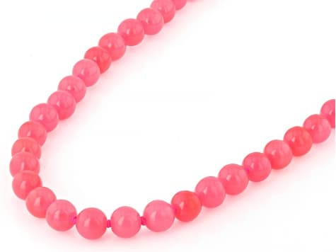 Pink Jadeite Rhodium over Sterling Silver Beaded Necklace 6mm