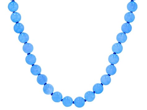 Blue Jadeite Rhodium over Sterling Silver Beaded Necklace 6mm