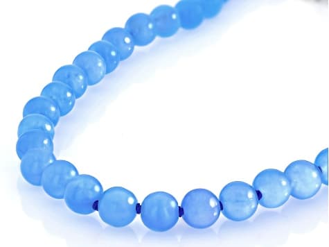 Blue Jadeite Rhodium over Sterling Silver Beaded Necklace 6mm
