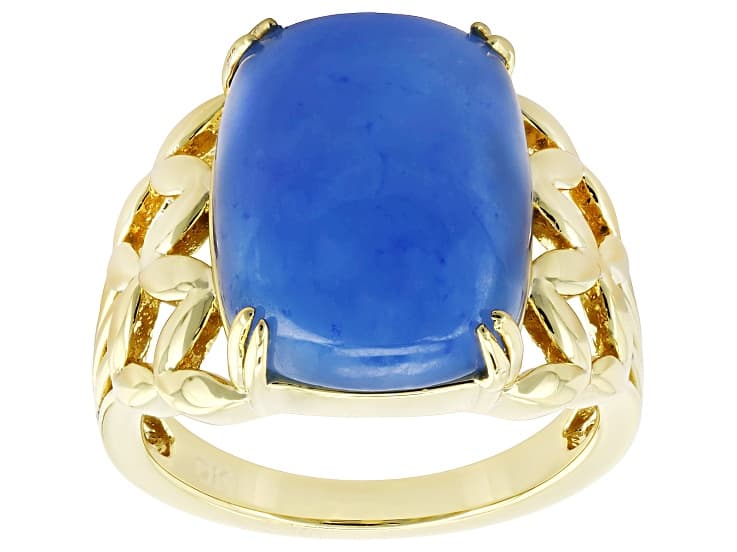 Blue Jadeite 18k Gold Over Brass Ring 16x12mm