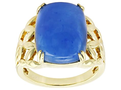 Blue Jadeite 18k Gold Over Brass Ring 16x12mm