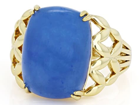 Blue Jadeite 18k Gold Over Brass Ring 16x12mm