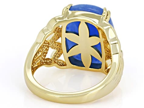 Blue Jadeite 18k Gold Over Brass Ring 16x12mm