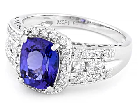 Cruise Ship Collection Blue Tanzanite With Diamond Platinum Ring 2.22ctw
