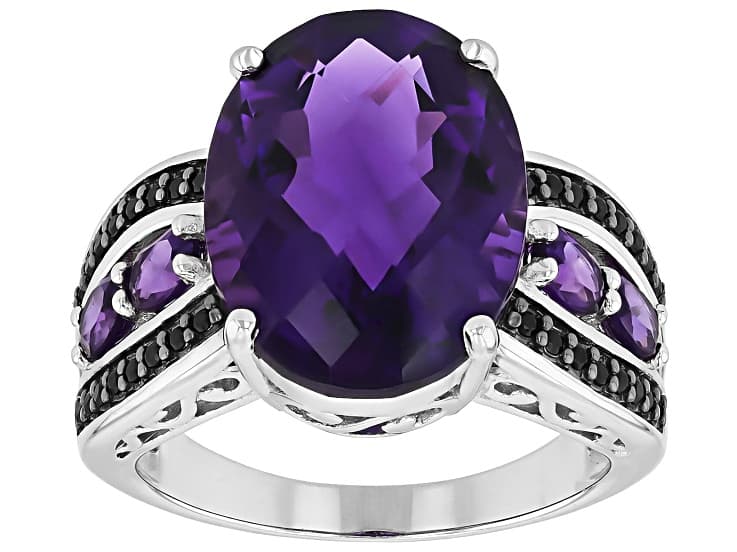 Purple Amethyst Rhodium Over Sterling Silver Ring 7.76ctw