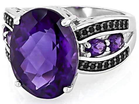 Purple Amethyst Rhodium Over Sterling Silver Ring 7.76ctw
