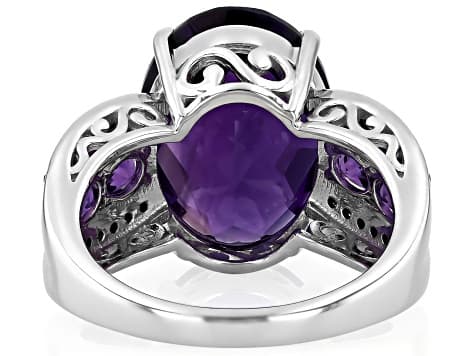 Purple Amethyst Rhodium Over Sterling Silver Ring 7.76ctw