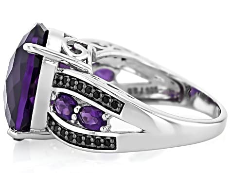 Purple Amethyst Rhodium Over Sterling Silver Ring 7.76ctw