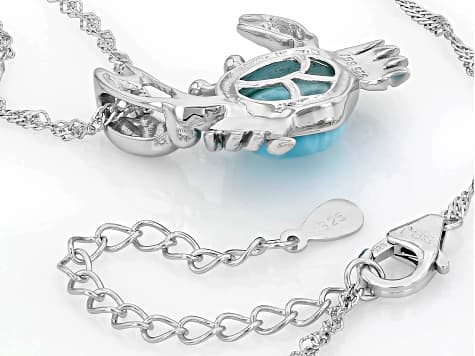 Blue Larimar Rhodium Over Sterling Silver Crab Pendant With Chain
