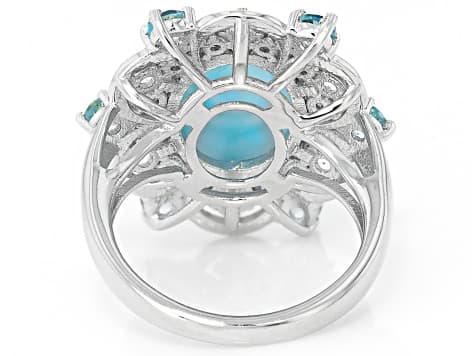 Blue Larimar Rhodium and 18k Yellow Gold Over Silver Ring 1.87ctw