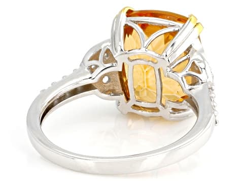 Orange Mandarin Topaz Rhodium and 18k Yellow Gold Over Silver Ring 5.76ctw
