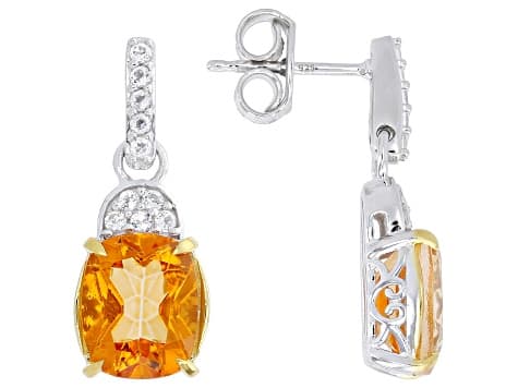 Orange Mandarin Topaz Rhodium and 18k Yellow Gold Over Silver Earrings 6.31ctw