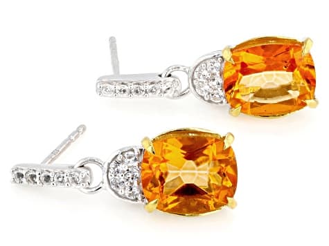 Orange Mandarin Topaz Rhodium and 18k Yellow Gold Over Silver Earrings 6.31ctw