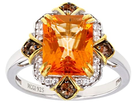 Mandarin Color Topaz Rhodium & 18k Yellow Gold Over Silver Ring 3.82ctw