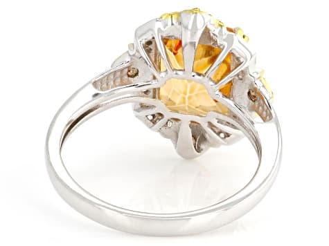 Mandarin Color Topaz Rhodium & 18k Yellow Gold Over Silver Ring 3.82ctw