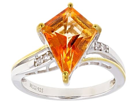 Mandarin Orange Topaz Rhodium & 18k Yellow Gold Over Sterling Silver Ring 3.64ctw
