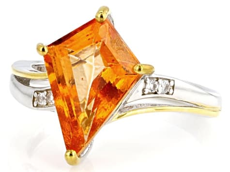 Mandarin Orange Topaz Rhodium & 18k Yellow Gold Over Sterling Silver Ring 3.64ctw
