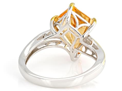 Mandarin Orange Topaz Rhodium & 18k Yellow Gold Over Sterling Silver Ring 3.64ctw