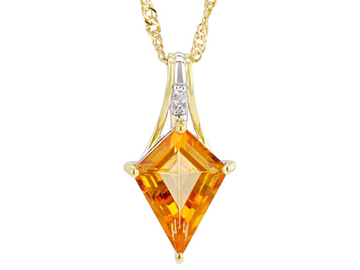 Mandarin Color Topaz Rhodium and 18K Yellow Gold Over Silver Pendant 3.62ctw