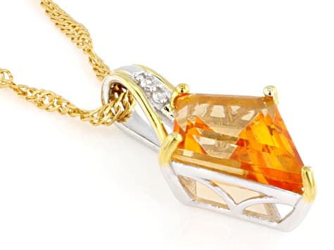 Mandarin Color Topaz Rhodium and 18K Yellow Gold Over Silver Pendant 3.62ctw