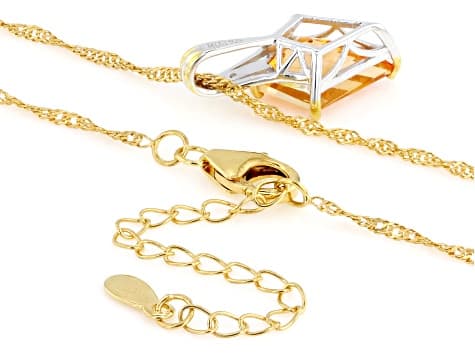 Mandarin Color Topaz Rhodium and 18K Yellow Gold Over Silver Pendant 3.62ctw