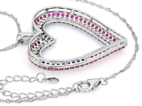 Blue Lab Created Sapphire Rhodium Over Sterling Silver Heart Pendant With Chain 5.08ctw