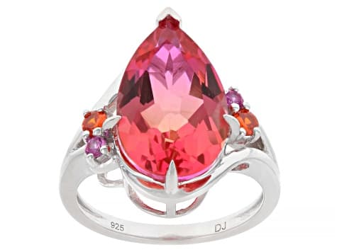 Sunset Quartz Doublet Rhodium Over Sterling Silver Ring 5.80ctw