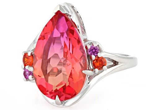 Sunset Quartz Doublet Rhodium Over Sterling Silver Ring 5.80ctw