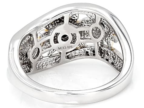 Black Spinel Rhodium And 18K Yellow Gold Over Sterling Silver Ring 0.42ctw